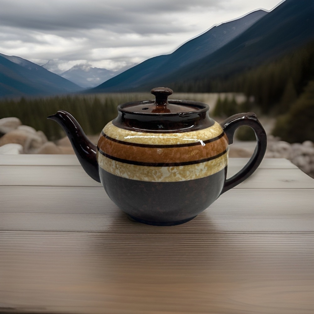 Vintage Sadler Brown Striped Ceramic Teapot Made in England Pottery